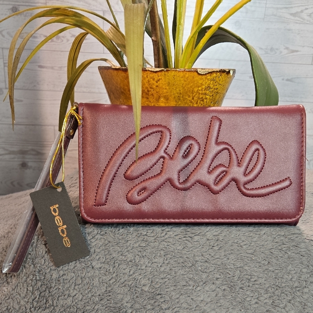 Bebe Quilted Signature Wallet Clutch in Plum